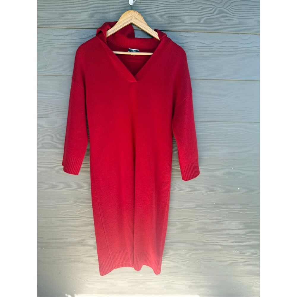 J Crew red 100% cashmere sweater dress quiet luxury